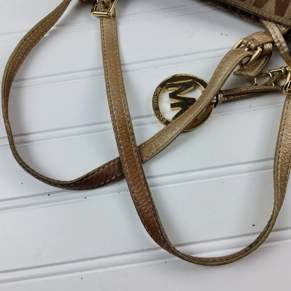 Michael Kors MK Signature Tote Shoulder Handbag Purse Brown